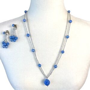 Vintage West Germany Faceted Blue Bead Necklace and Earrings